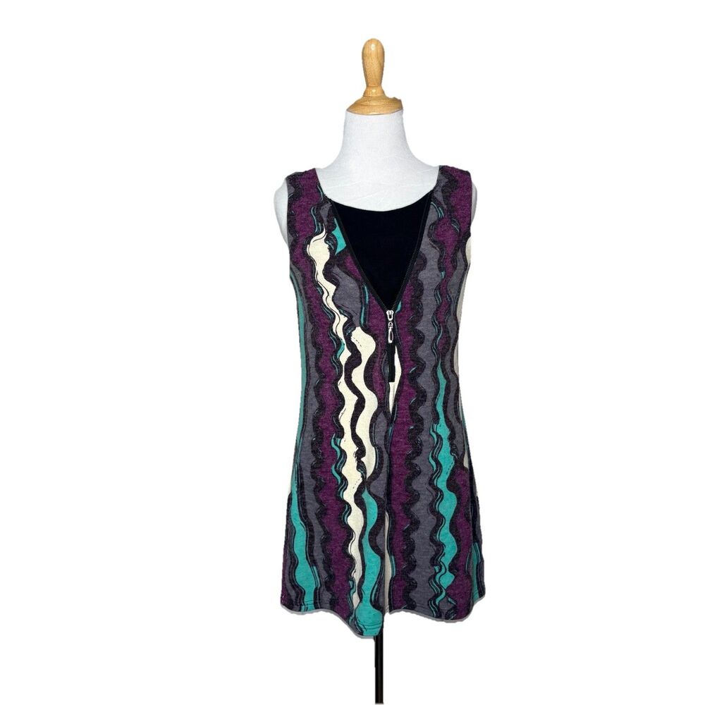 Aryeh Sleeveless Purple Geometric Zipper Knit Sweater Tunic Top Women Sz Small